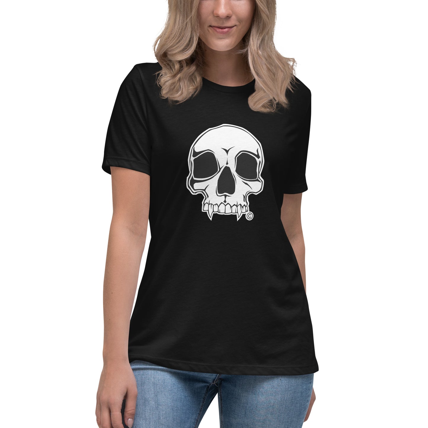 "Vampire Skull" Women's Black Relaxed T-Shirt