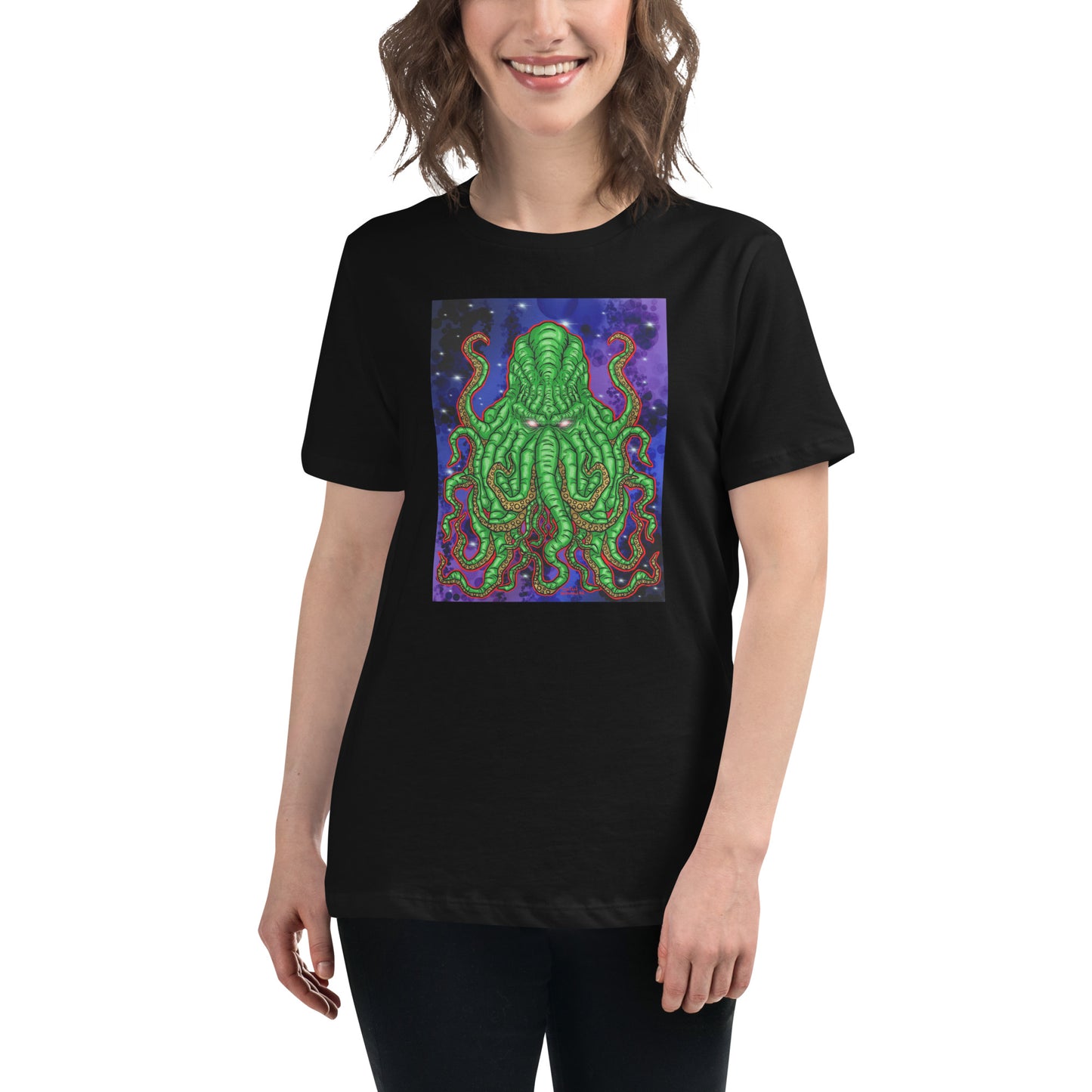 "Cthulhu: Cosmic Chaos!" Women's Black Relaxed T-Shirt
